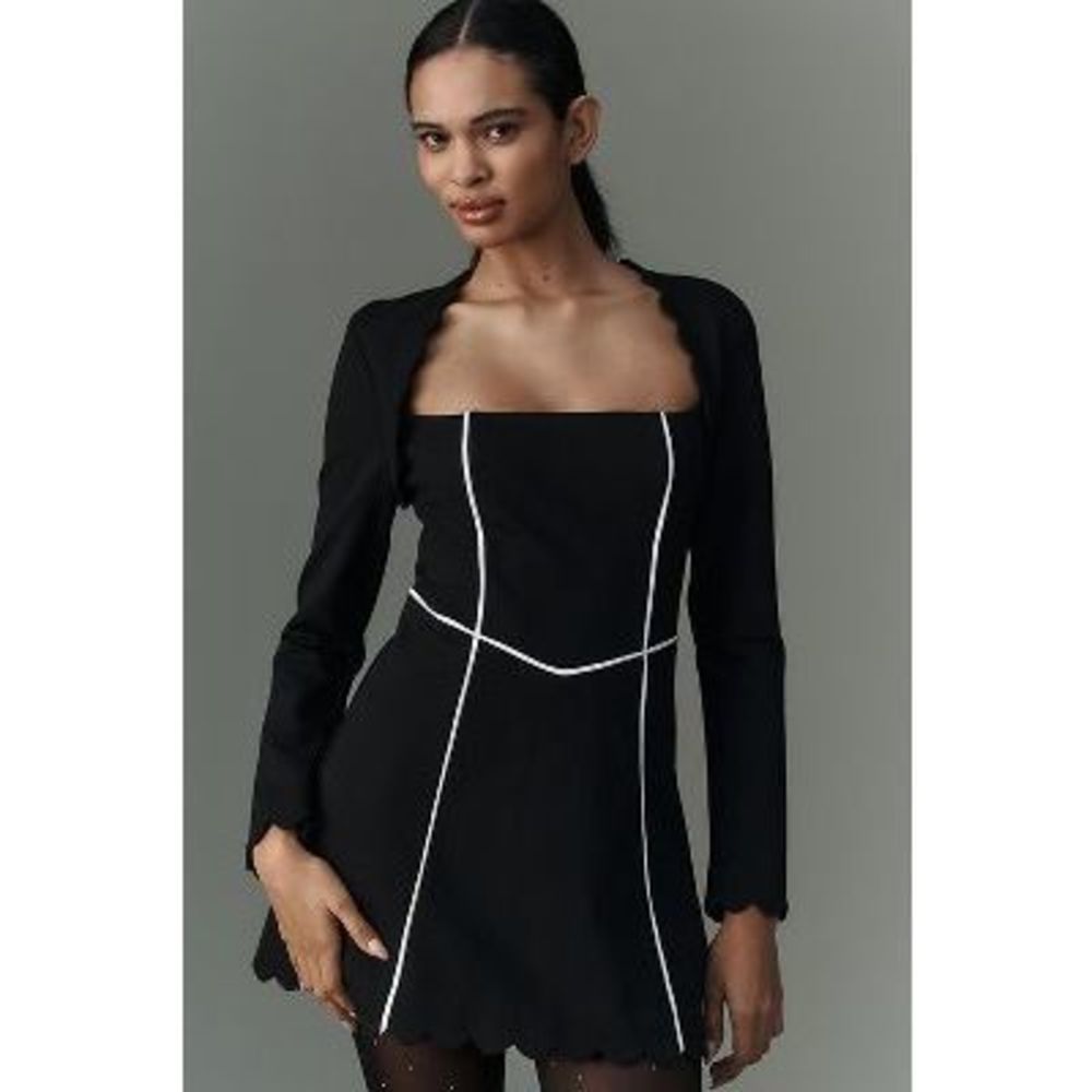 Maeve Square-Neck Scalloped Hem Long-Sleeve Mini Dress 4130348690300